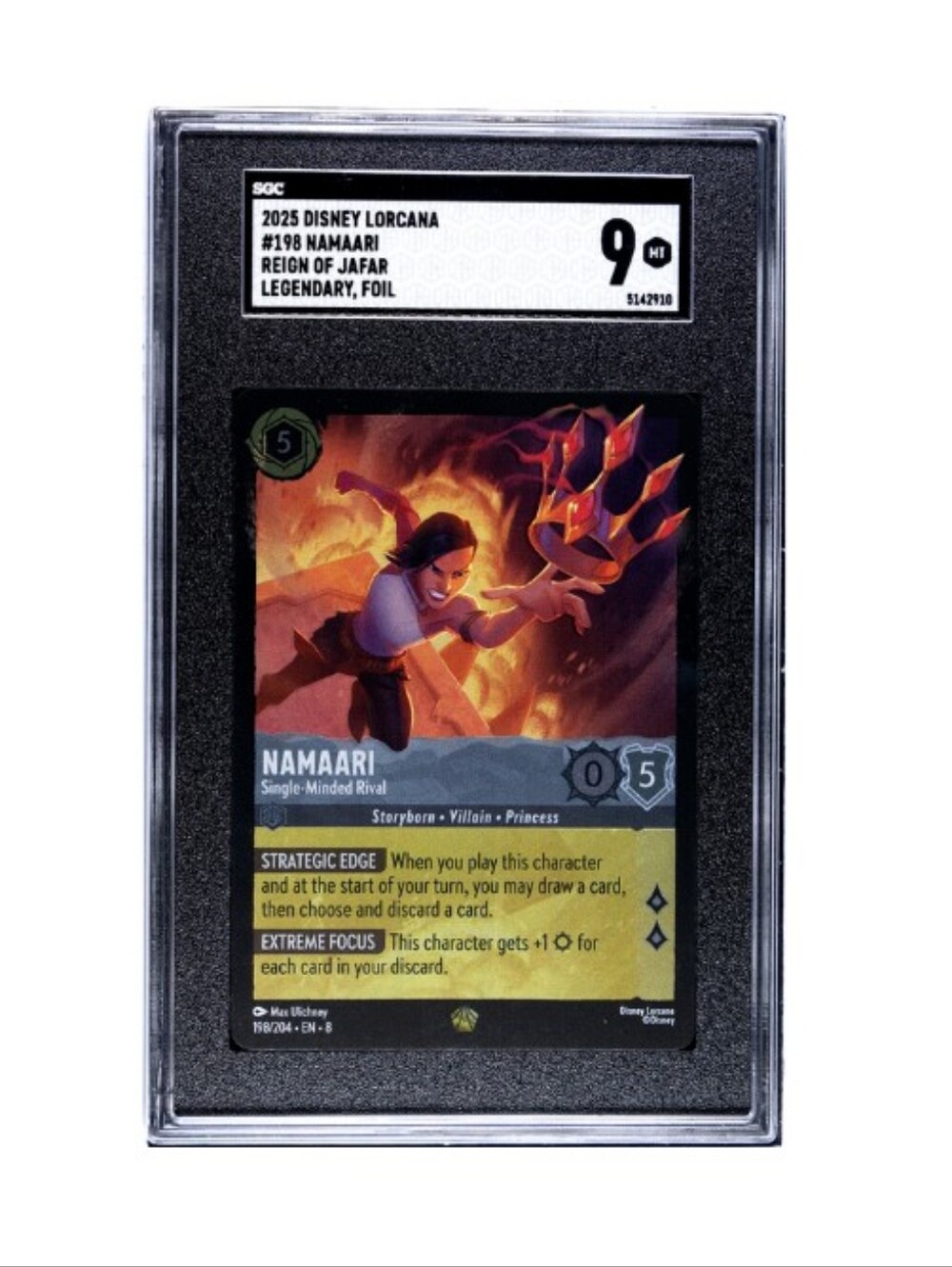 Lorcana TCG EN-8 198/204 Namaari Single Minded Rival Legendary Foil SGC Graded 9